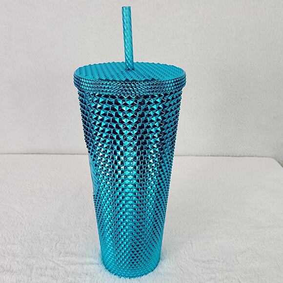 NWT Starbucks 2023 Summer Neon Blue chrome steel Studded Siren Venti Cold Cup - Picture 5 of 8